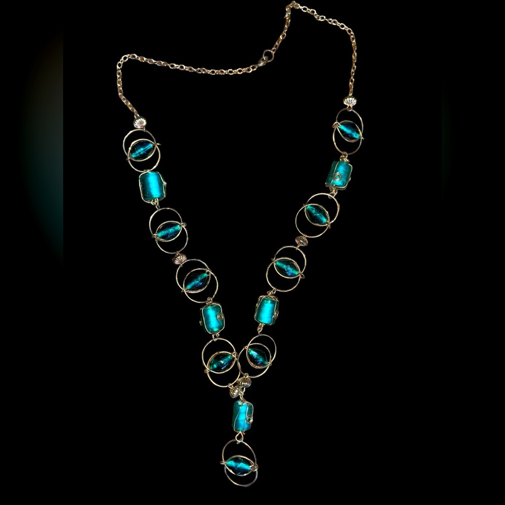 Handmade one of a kind vtg glass beads and bronze metal necklace